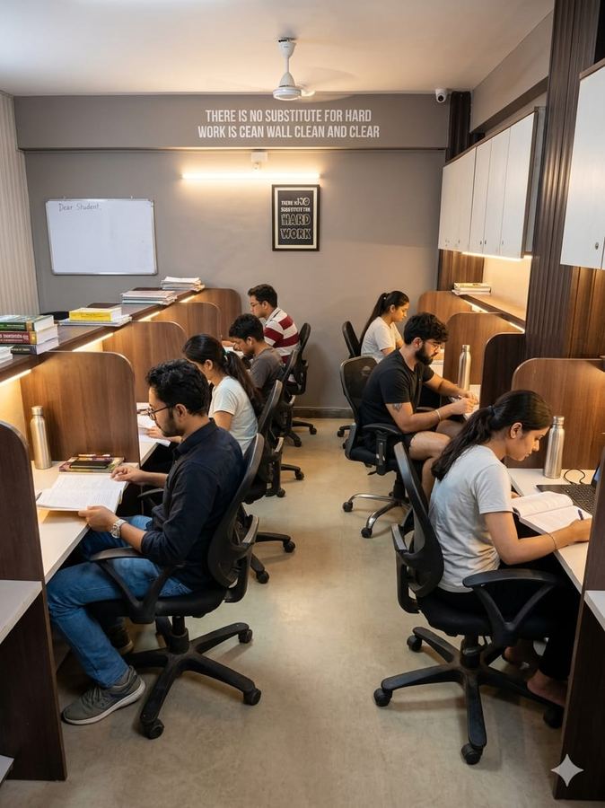 Student deeply focused at desk — Achievers Library Dwarka