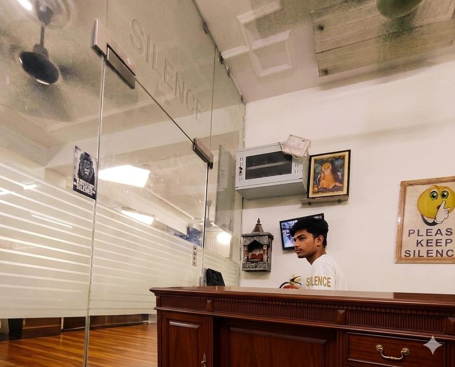 Large study room with cubicle dividers — students studying — Achievers Library Dwarka