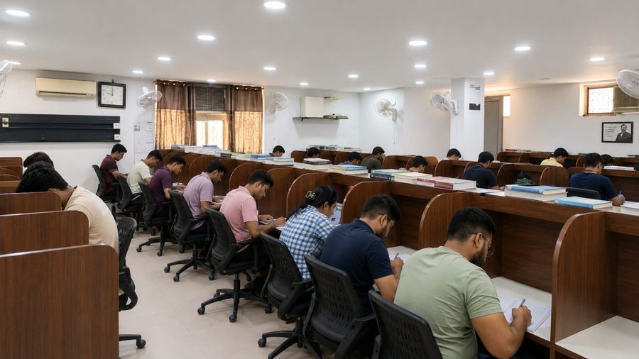 Busy main study hall with individual cubicles — Achievers Library Paschim Vihar