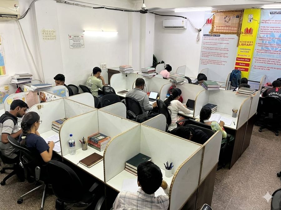 Students studying at individual cubicles — Achievers Library Rohini collage
